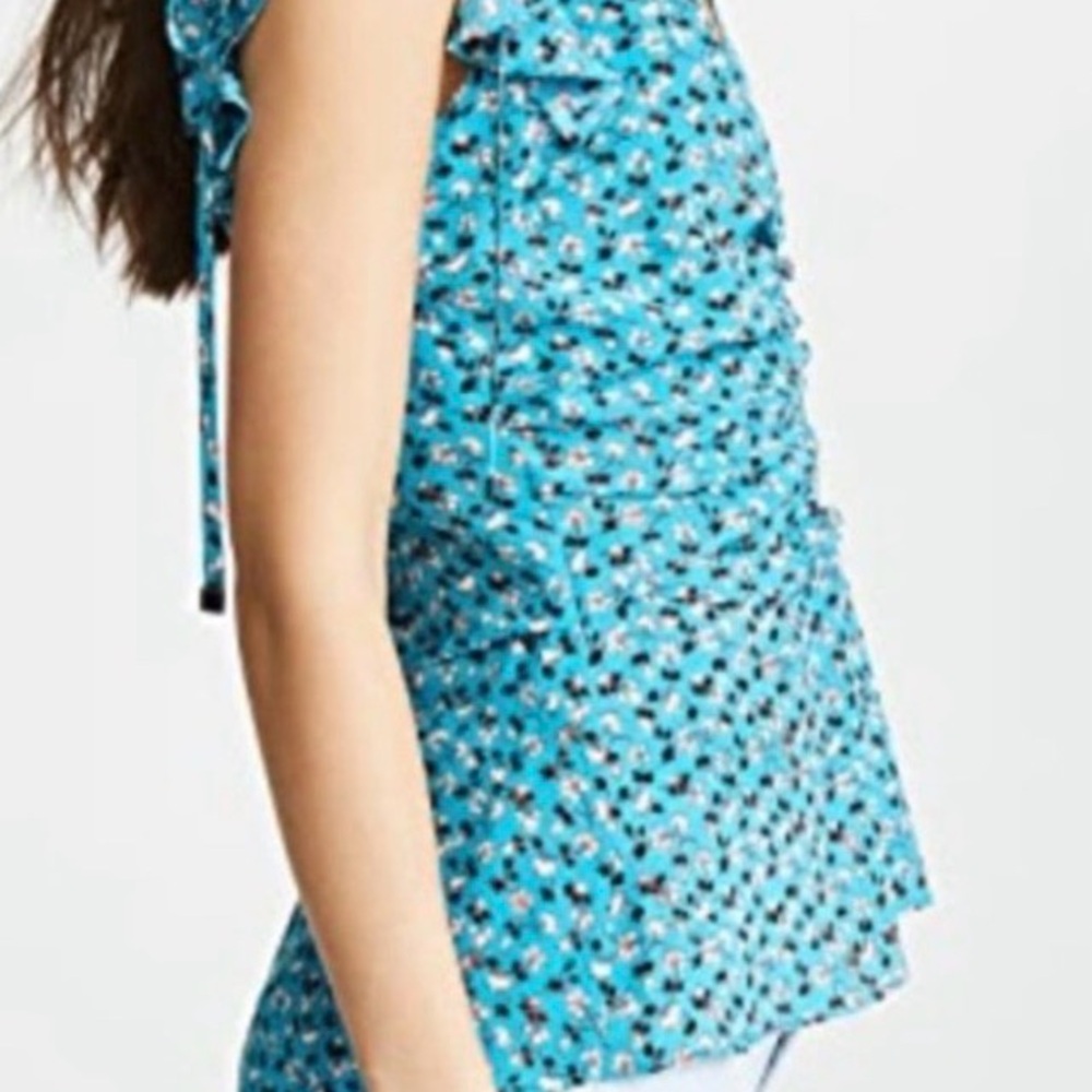 Veronica Beard Turquoise Blue Floral short sleeve Sz 2 XS S Silk Blouse EUC - Picture 8 of 8